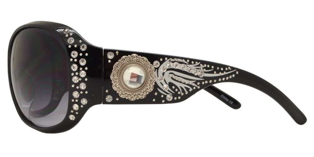 Wholesale - 8111 - Women's Large Square Sunglasses with Rhinestones and Brooch Concho - Dynasol Eyewear