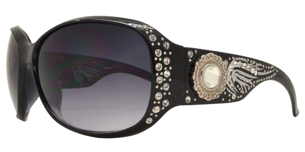 Wholesale - 8111 - Women's Large Square Sunglasses with Rhinestones and Brooch Concho - Dynasol Eyewear