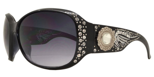 Wholesale - 8111 - Women's Large Square Sunglasses with Rhinestones and Brooch Concho - Dynasol Eyewear