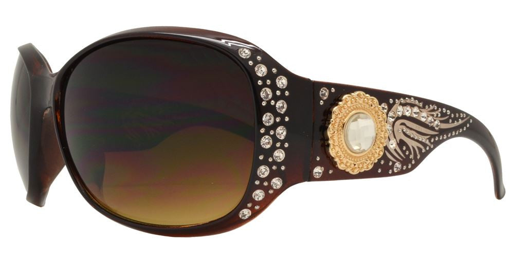 Wholesale - 8111 - Women's Large Square Sunglasses with Rhinestones and Brooch Concho - Dynasol Eyewear