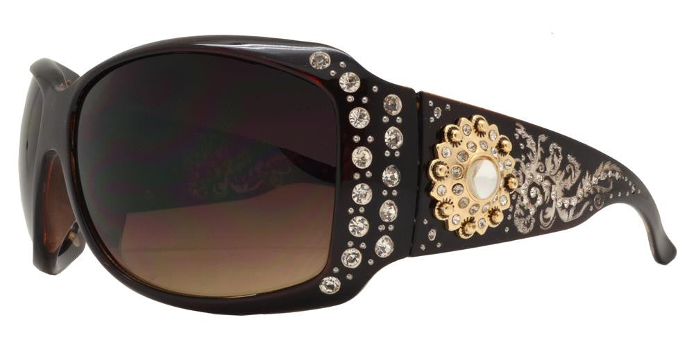 Wholesale - 8112 - Women's Large Square Sunglasses with Rhinestones and Berry Concho - Dynasol Eyewear