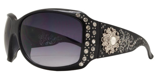 Wholesale - 8112 - Women's Large Square Sunglasses with Rhinestones and Berry Concho - Dynasol Eyewear