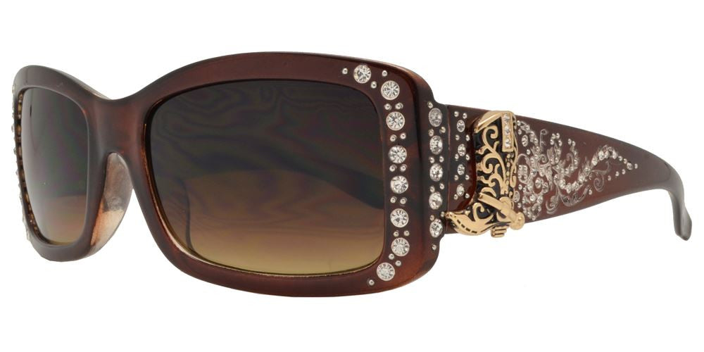 Wholesale - 8114 - Women's Rectangular Sunglasses with Rhinestones and Boot Concho - Dynasol Eyewear