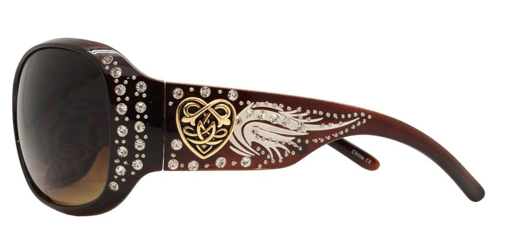 Wholesale - 8115 - Women's Square Sunglasses with Rhinestones and Heart Concho - Dynasol Eyewear