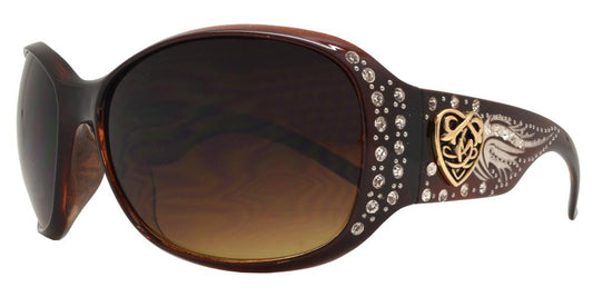 Wholesale - 8115 - Women's Square Sunglasses with Rhinestones and Heart Concho - Dynasol Eyewear