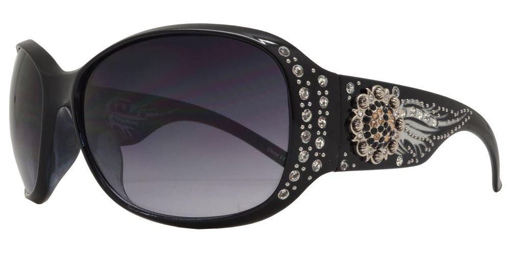 Wholesale - 8116 - Women's Oval Fashion Sunglasses with Rhinestones and Berry Concho - Dynasol Eyewear
