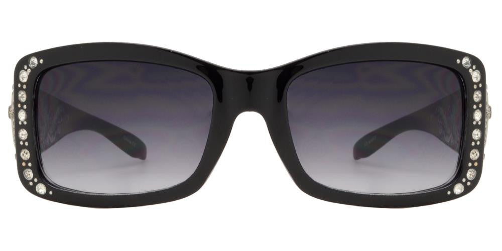 8121 - Women's Rectangular Fashion Sunglasses with Rhinestones and
