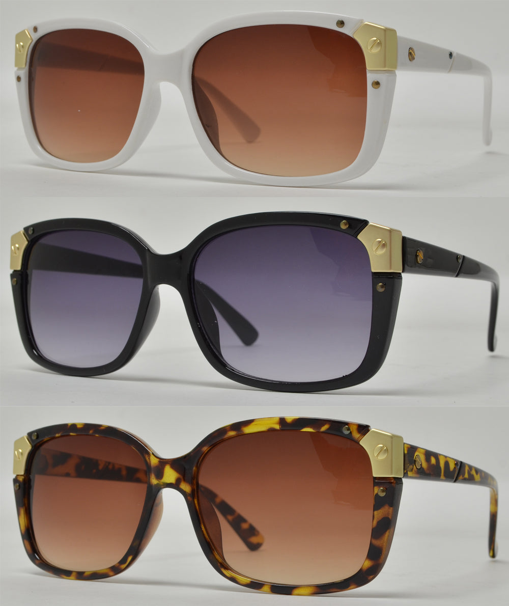 8467 - Women's Fashion Square Metal Detail Plastic Sunglasses