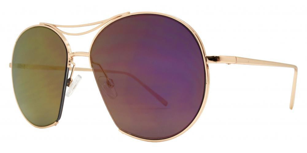 Wholesale - 8545 - Round Cut Off Metal Sunglasses with Brow Bar - Dynasol Eyewear