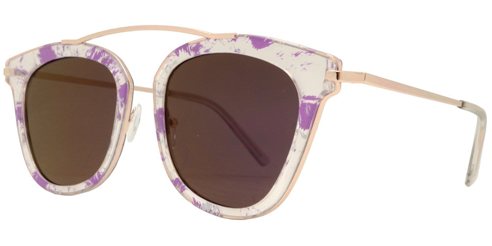 Wholesale - 8561 RVC - Women's Fashion Sunglasses with Color Mirror Lens and Brow Bar no Bridge - Dynasol Eyewear