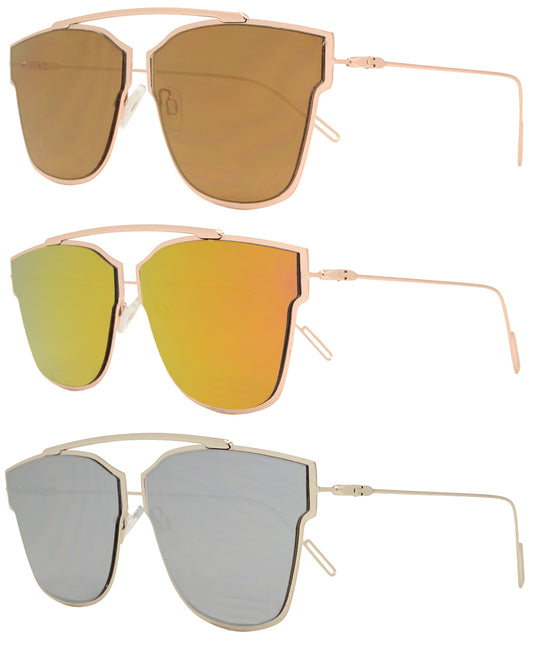 8573 - Retro Horn Rimmed Metal Sunglasses with Color Mirror Lens