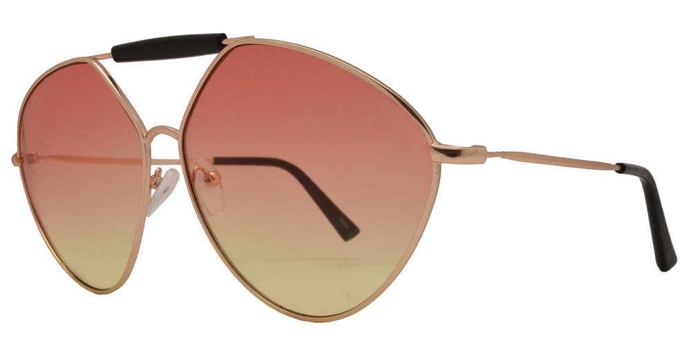Wholesale - 8684 - Metal Hexagon Oval Shaped Sunglasses with Brow Bar - Dynasol Eyewear