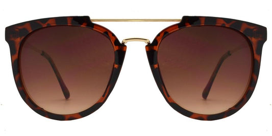 Wholesale - 8699 - Round Plastic Horn Rimmed Flat Top Sunglasses with Brow Bar - Dynasol Eyewear