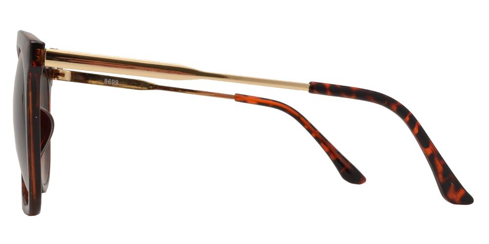 Wholesale - 8699 - Round Plastic Horn Rimmed Flat Top Sunglasses with Brow Bar - Dynasol Eyewear