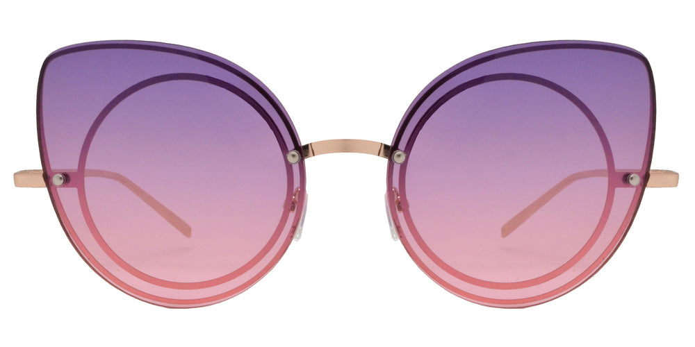 Wholesale - 8700 - Rimless Slim Temple Cat Eye Sunglasses with Color Mirror Flat Lens - Dynasol Eyewear