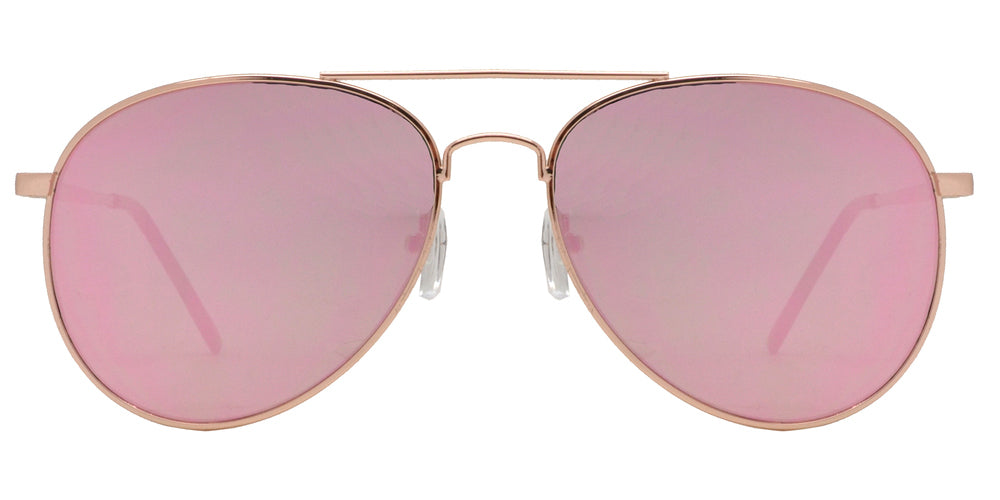 Wholesale - 8733 Pink - Metal Oval Shaped Sunglasses with Pink Mirror Flat Lens - Dynasol Eyewear