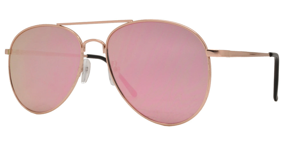 Wholesale - 8733 Pink - Metal Oval Shaped Sunglasses with Pink Mirror Flat Lens - Dynasol Eyewear