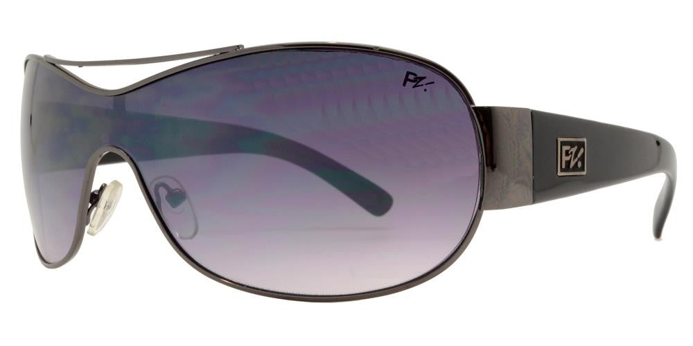 Wholesale - PZM Bubble - One Piece Shield with Brow Bar Round Metal Sunglasses - Dynasol Eyewear