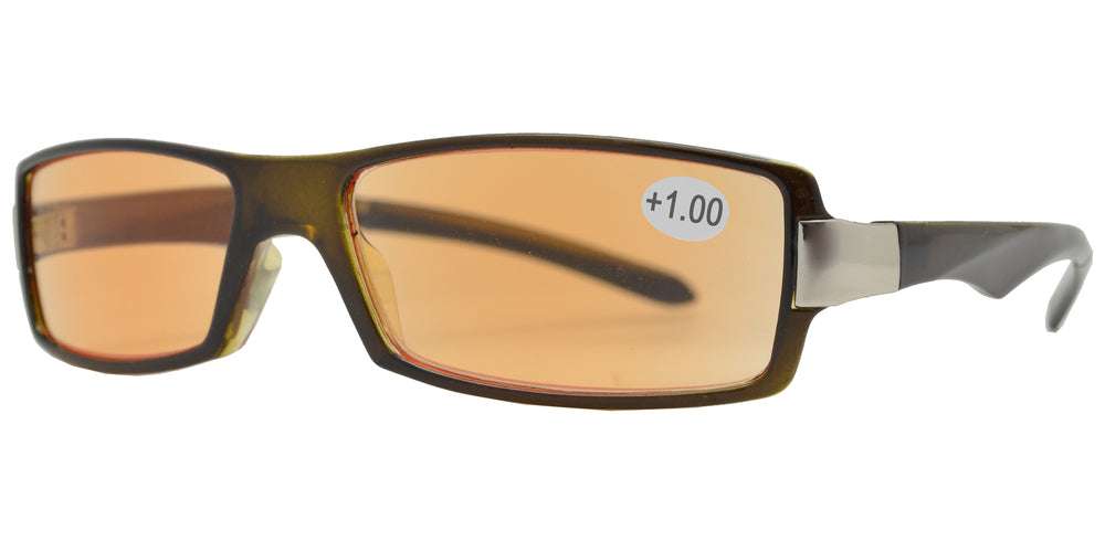 Wholesale - CRS 1211 +100 - Rectangular Plastic Computer Tinted Reading Glasses - Dynasol Eyewear