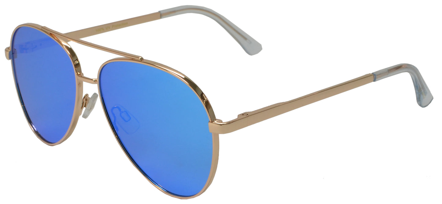 FC 6514 Blue RV - Thick Frame Oval Shaped Sunglasses with Blue Mirror Lens