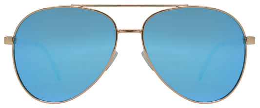 FC 6514 Blue RV - Thick Frame Oval Shaped Sunglasses with Blue Mirror Lens