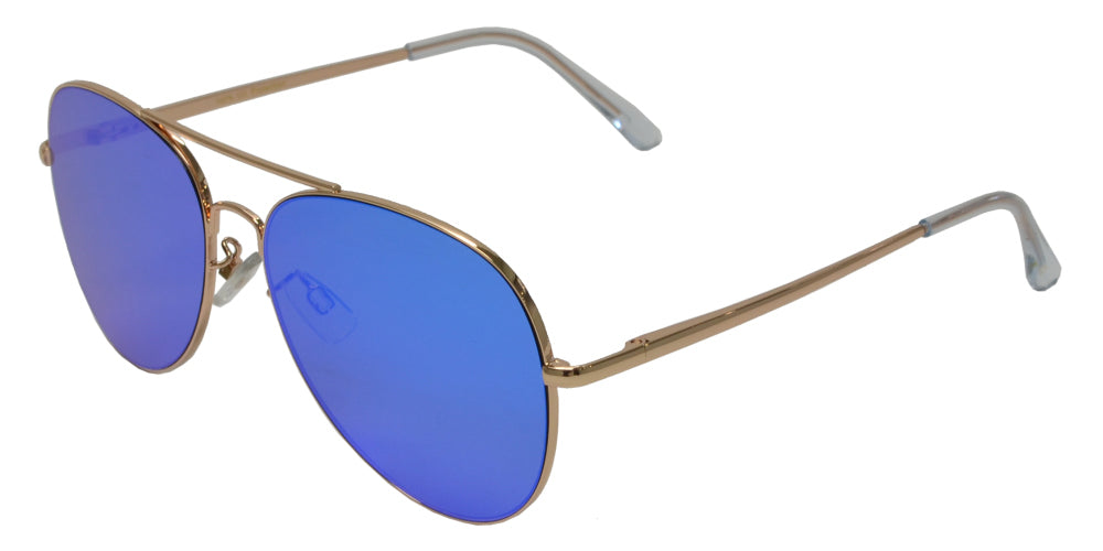FC 6516 Blue RV - Oval Shaped Thin Stainless Frame Sunglasses with Blue Mirror Lens