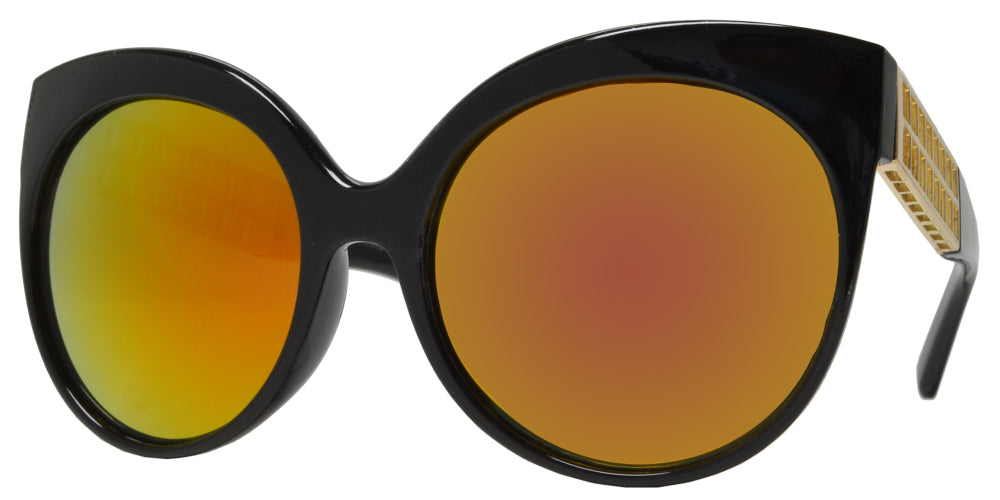 7934 RVC - Round Cat Eye Sunglasses with Metal Accents and Color Mirror Lens