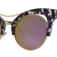 7918 RVC - Horn Rimmed Cat Eye Half Frame Sunglasses with Round Color Mirror Flat Lens