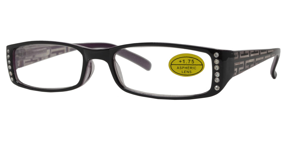 RS 1169 +3.50 - Plastic Rectangular Sunglasses with Rhinestones