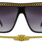 8424 Chain - Modern Hip Hop Flat Top Plastic Sunglasses with Hanging Chain
