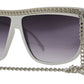 8424 Chain - Modern Hip Hop Flat Top Plastic Sunglasses with Hanging Chain