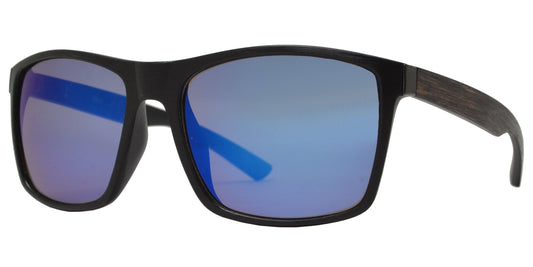 PL 8893 - Polarized Rectangular Faux Wood Plastic Sunglasses