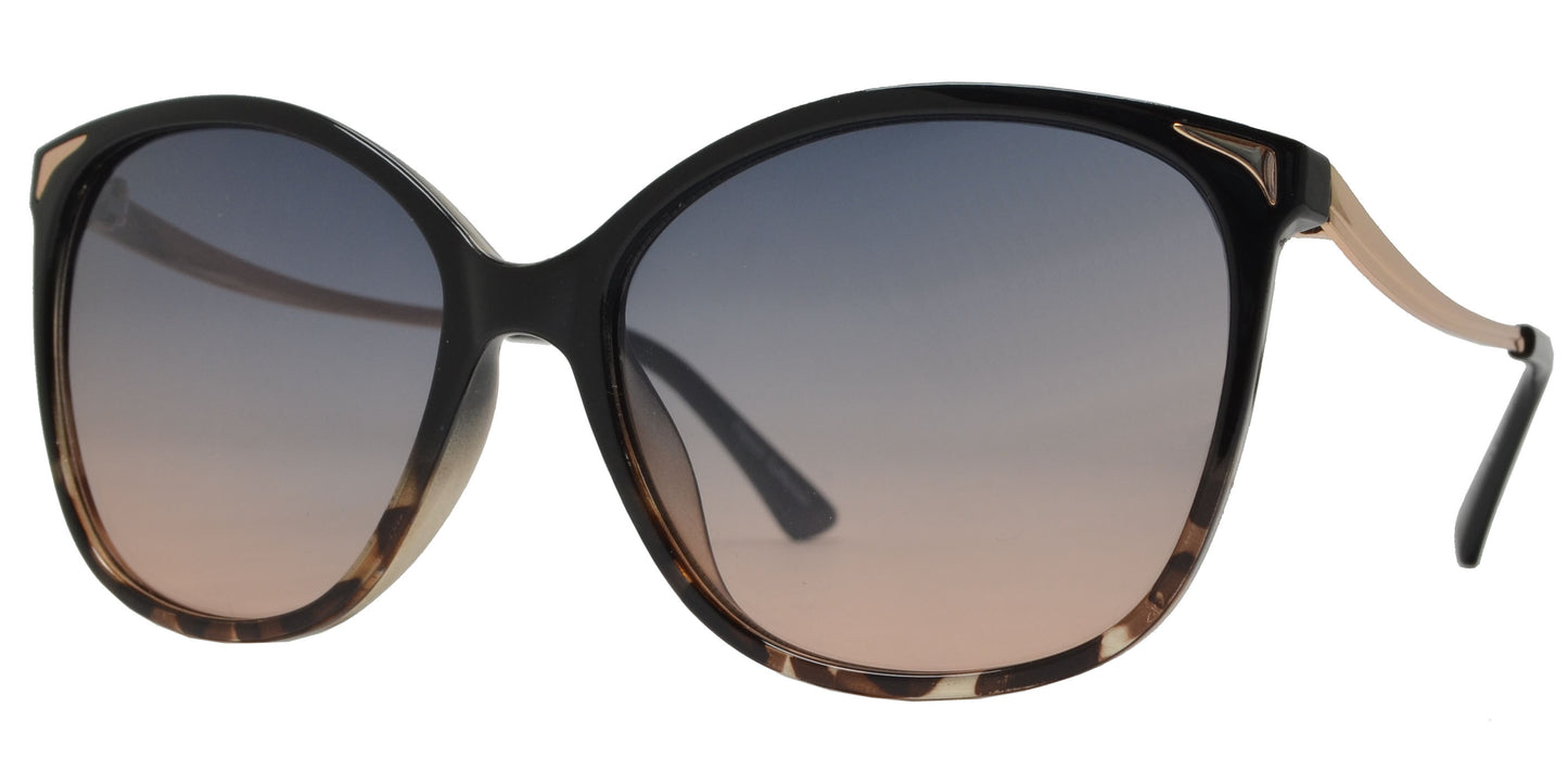 FC 6520 - Plastic Round Cat Eye Wavy Temple Sunglasses