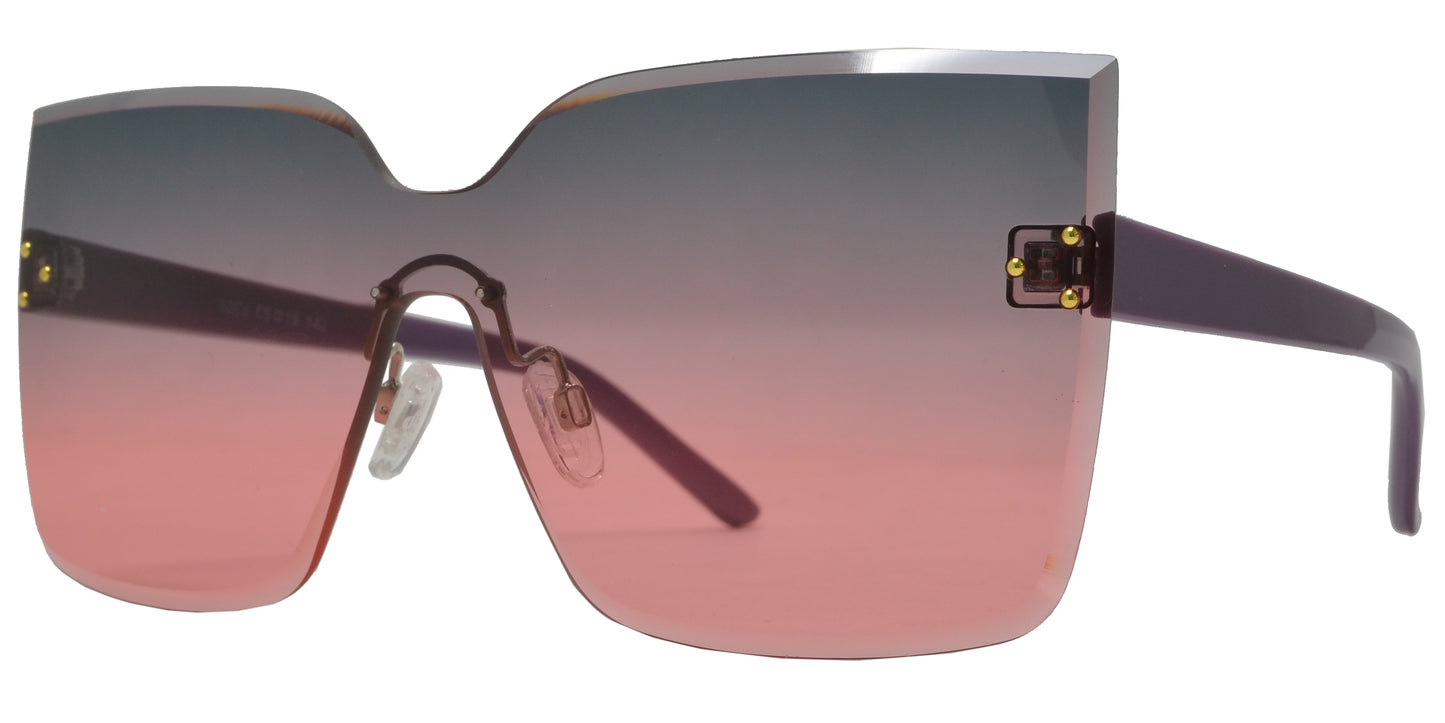 8008 - One Piece Cat Eye Plastic Rimless Sunglasses