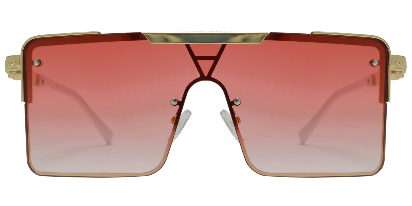 5183 - One Piece Flat Top Semi Rimless Metal Sunglasses