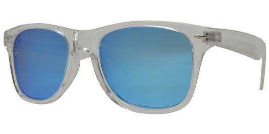 PL 7110 Clear RVC - Clear Frame Plastic Polarized Sunglasses with Color Mirror Lens