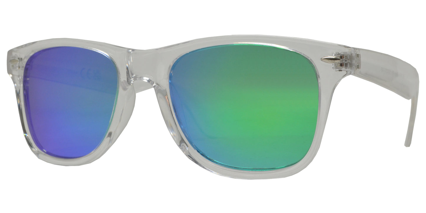PL 7110 Clear RVC - Clear Frame Plastic Polarized Sunglasses with Color Mirror Lens