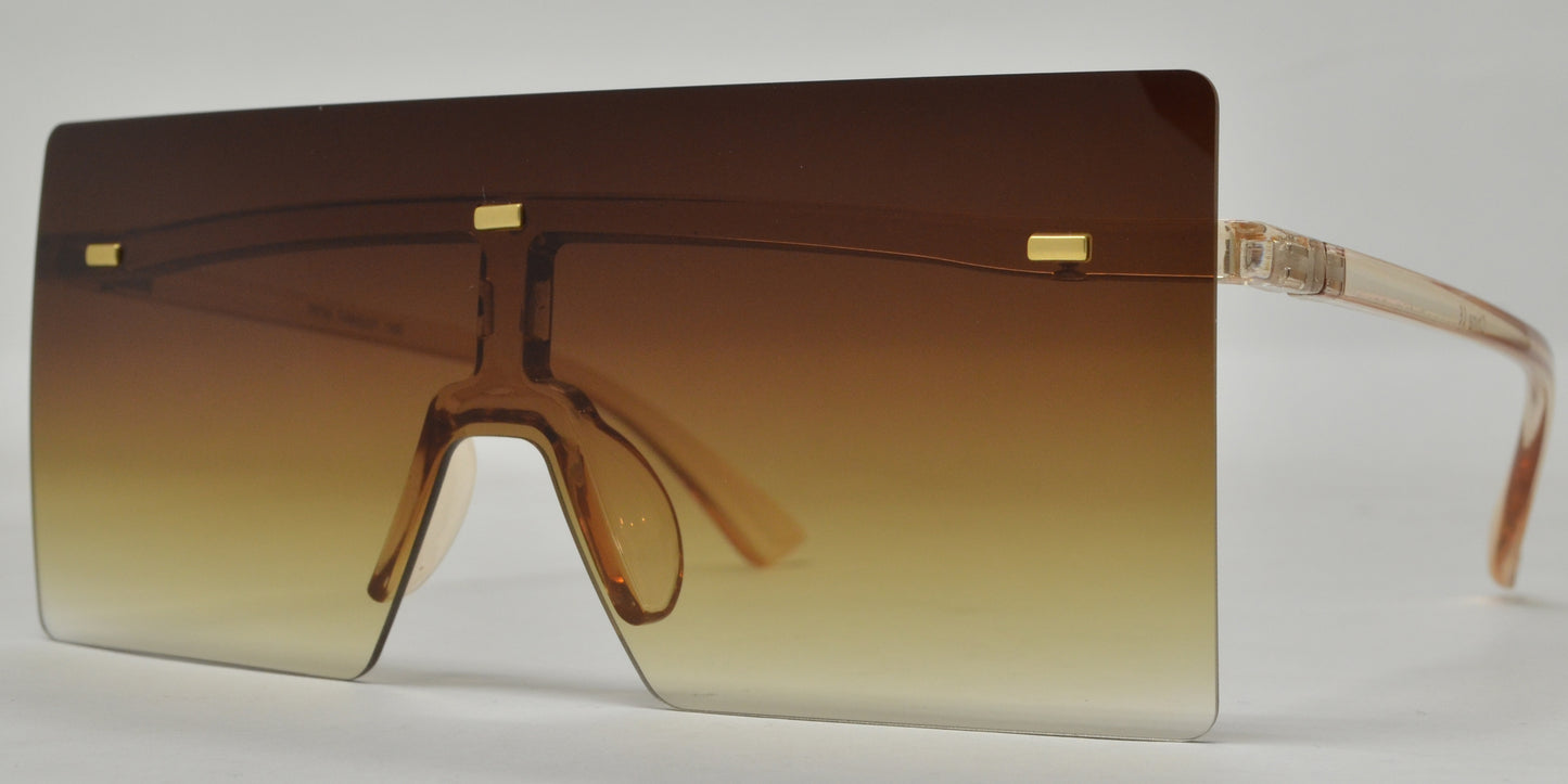 7016 Plastic - Full Rimless Flat Top One Piece Lens Sunglasses