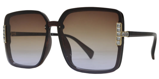8014 - Rimless Square Plastic Sunglasses with Rhinestones on Side