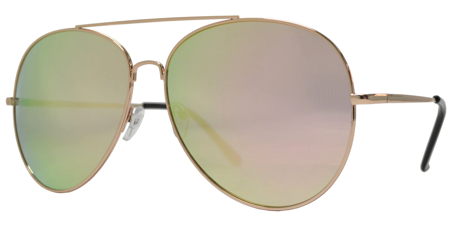 8942 Pink - Oversize Metal Aviator Sunglasses with Pink Mirror Lens