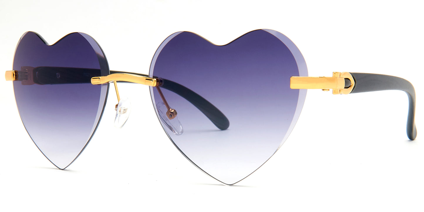 7021 - Metal Rimless Heart Shaped Sunglasses