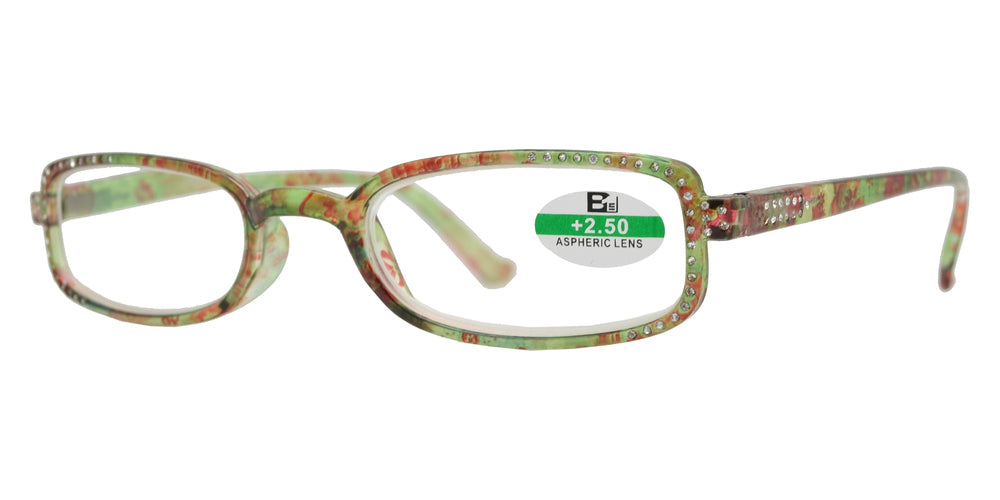 Wholesale - RS 1128 - Small Rectangular Marble Finish with Rhinestones with Plastic Reading Glasses - Dynasol Eyewear