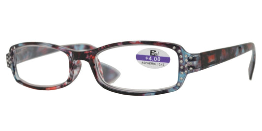 Wholesale - RS 1127 - Small Rectangular Marble Finish with Rhinestones Plastic Reading Glasses - Dynasol Eyewear