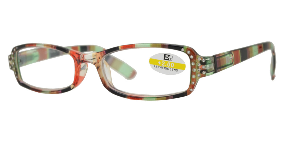 Wholesale - RS 1127 - Small Rectangular Marble Finish with Rhinestones Plastic Reading Glasses - Dynasol Eyewear