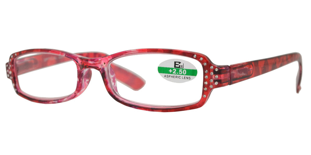 Wholesale - RS 1127 - Small Rectangular Marble Finish with Rhinestones Plastic Reading Glasses - Dynasol Eyewear