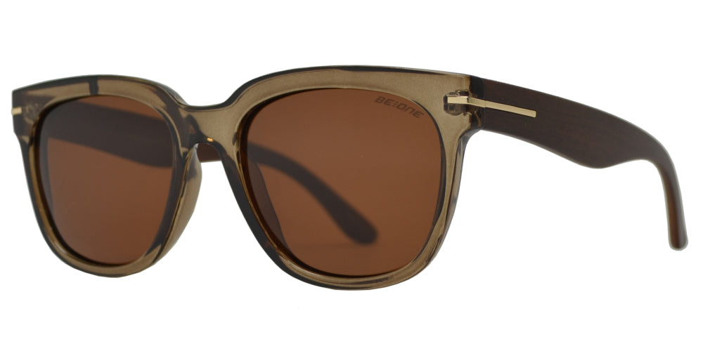 Wholesale - PL 3948 - Polarized Square Sunglasses with Faux Wood Temple - Dynasol Eyewear