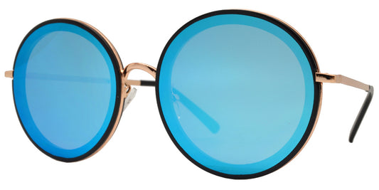 Wholesale - 8740 - Round Metal Sunglasses with Color Mirror Flat Lens - Dynasol Eyewear