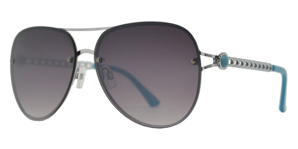 FC 6501 - Rimless Metal Oval Shaped Sunglasses with Pearls