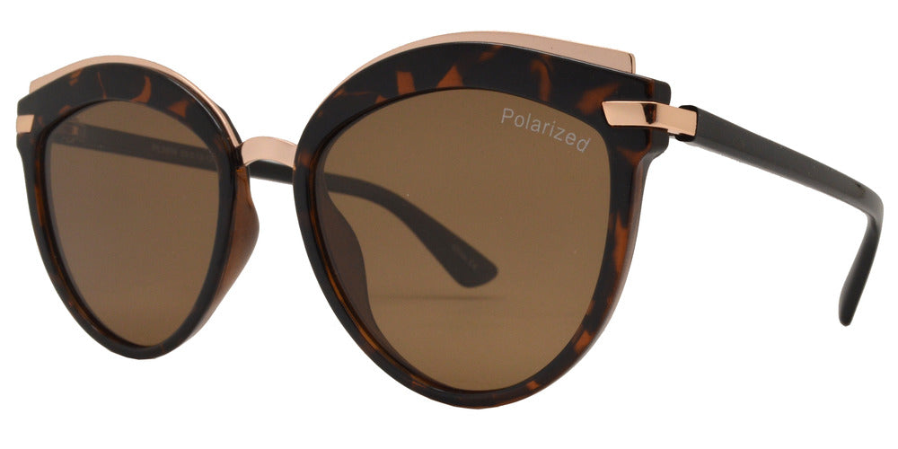 Wholesale - PL 3934 - Round Cat Eye Horn Rimmed with Metal Details Plastic Polarized Sunglasses - Dynasol Eyewear