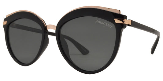 Wholesale - PL 3934 - Round Cat Eye Horn Rimmed with Metal Details Plastic Polarized Sunglasses - Dynasol Eyewear